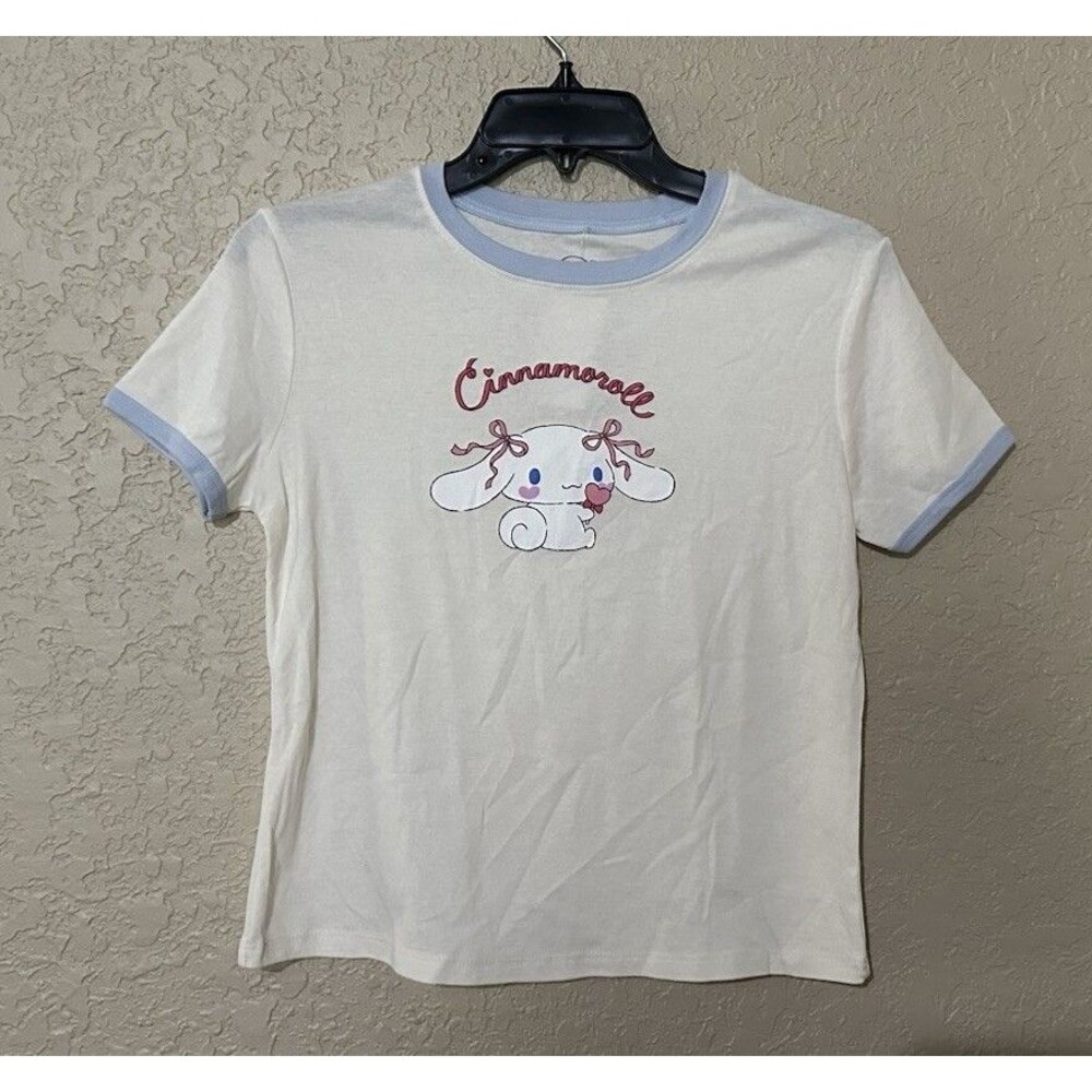 Sanrio Cinnamoroll Graphic Ringer Tee T-Shirt Small S Cream Blue Size Hybrid NWT